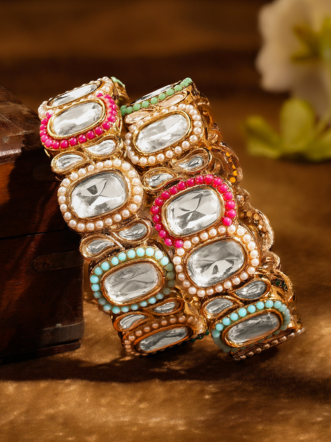 Multicolour Beaded Kundan Gold Bangles 2.4 - Small