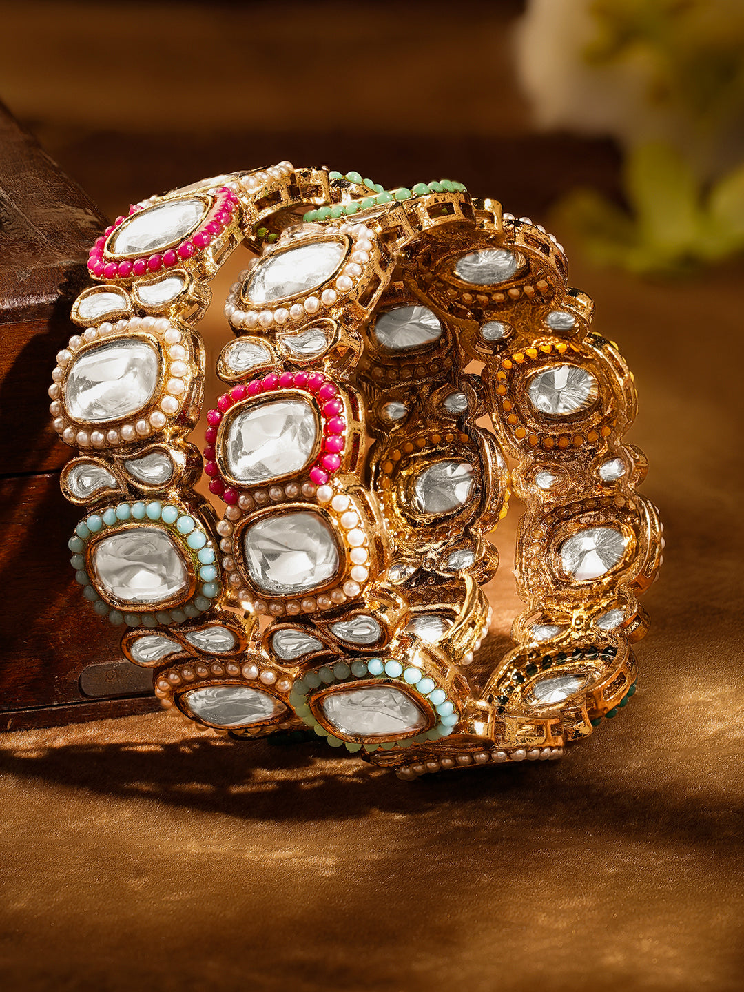 Multicolour Beaded Kundan Gold Bangles 2.4 - Small
