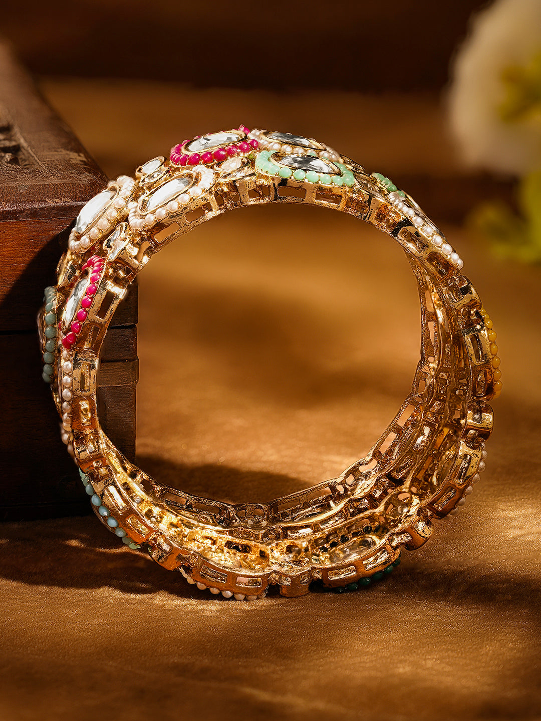 Multicolour Beaded Kundan Gold Bangles 2.4 - Small