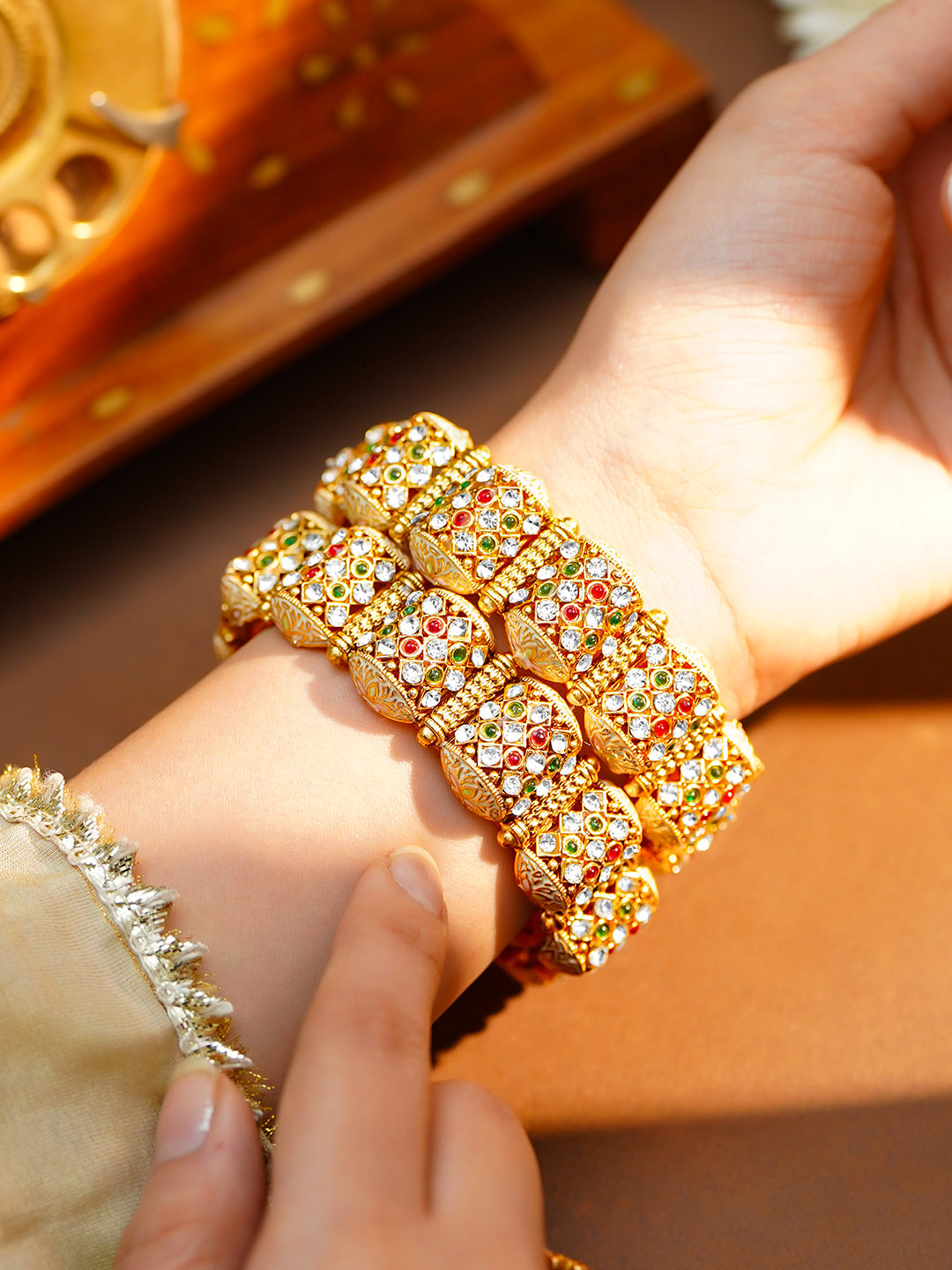 Navratna Royal Dome Kada Bangle Set 2.8 - Large
