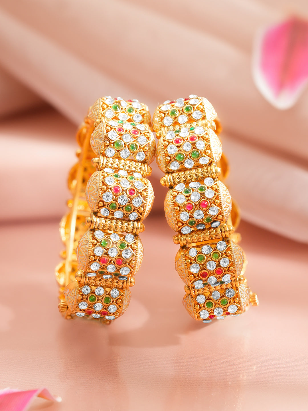 Navratna Royal Dome Kada Bangle Set 2.8 - Large
