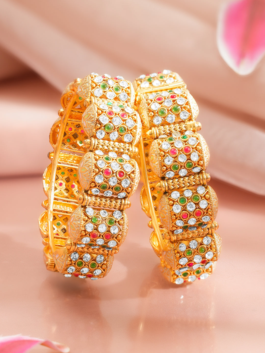 Navratna Royal Dome Kada Bangle Set 2.4 - Small