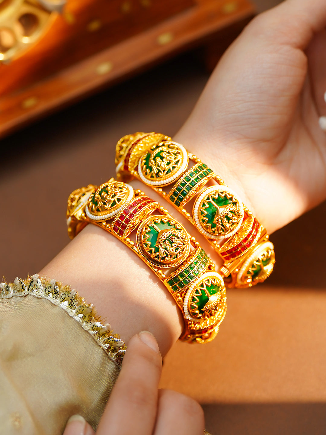Heritage Couple Motif Gold Kada Set 2.4 - Small