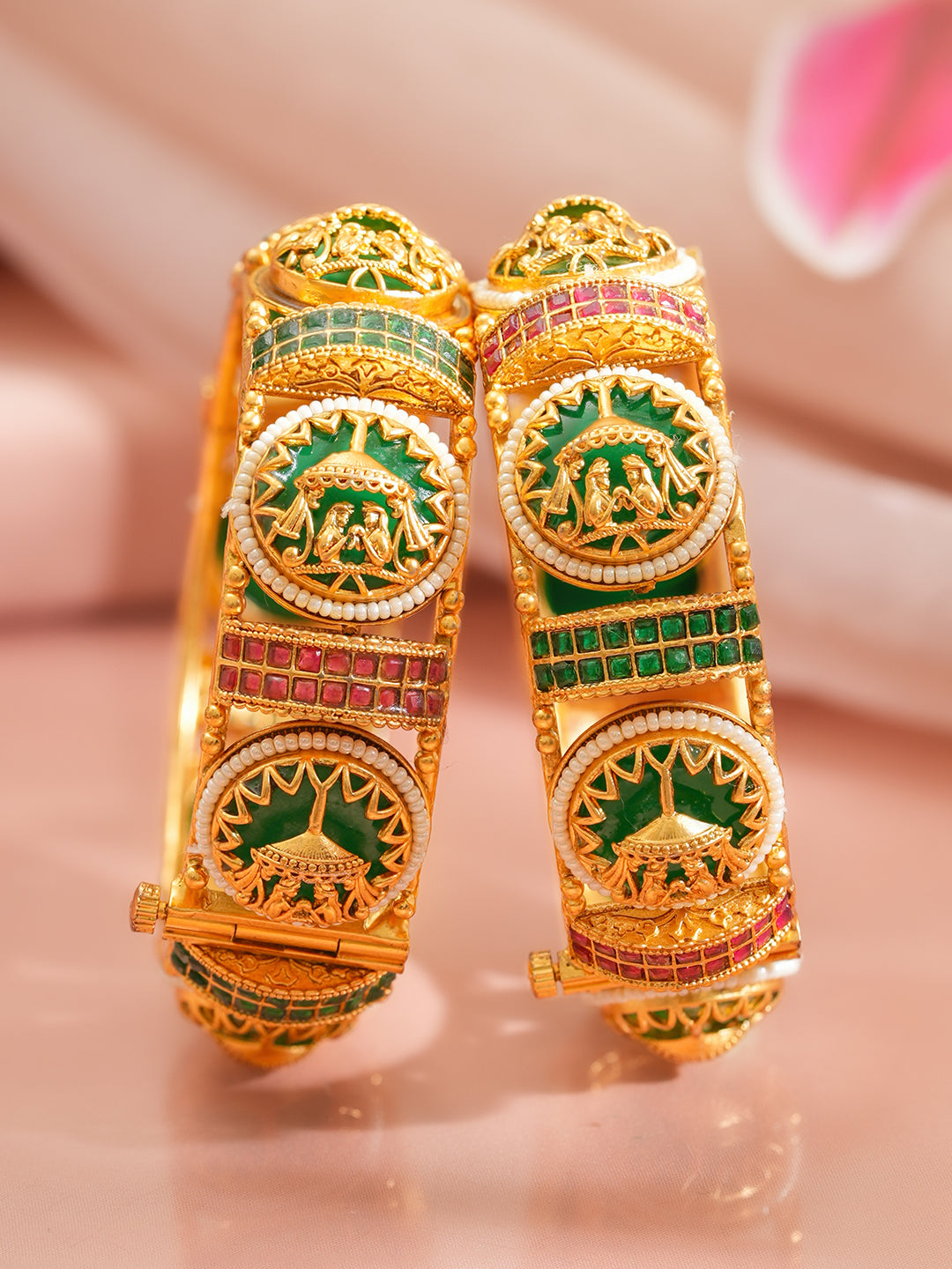 Heritage Couple Motif Gold Kada Set 2.4 - Small