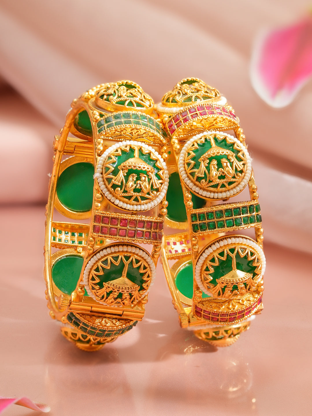 Heritage Couple Motif Gold Kada Set 2.4 - Small