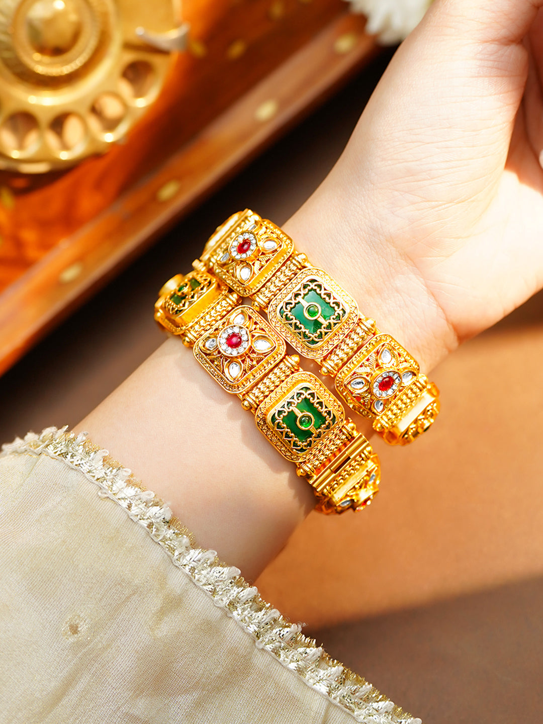 Heritage Kundan Gold Plated Kada Set 2.4 - Small