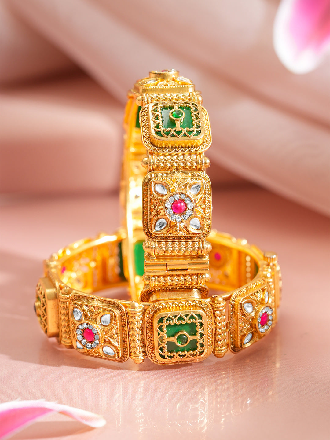 Heritage Kundan Gold Plated Kada Set 2.8 - Large
