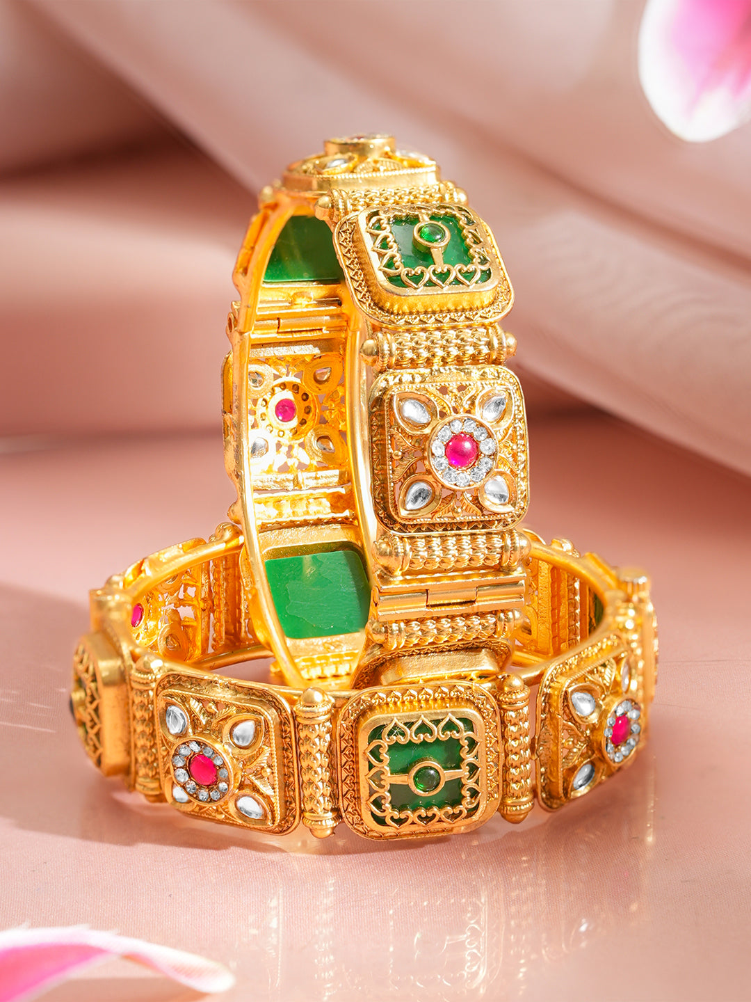 Heritage Kundan Gold Plated Kada Set 2.10 - Extra Large