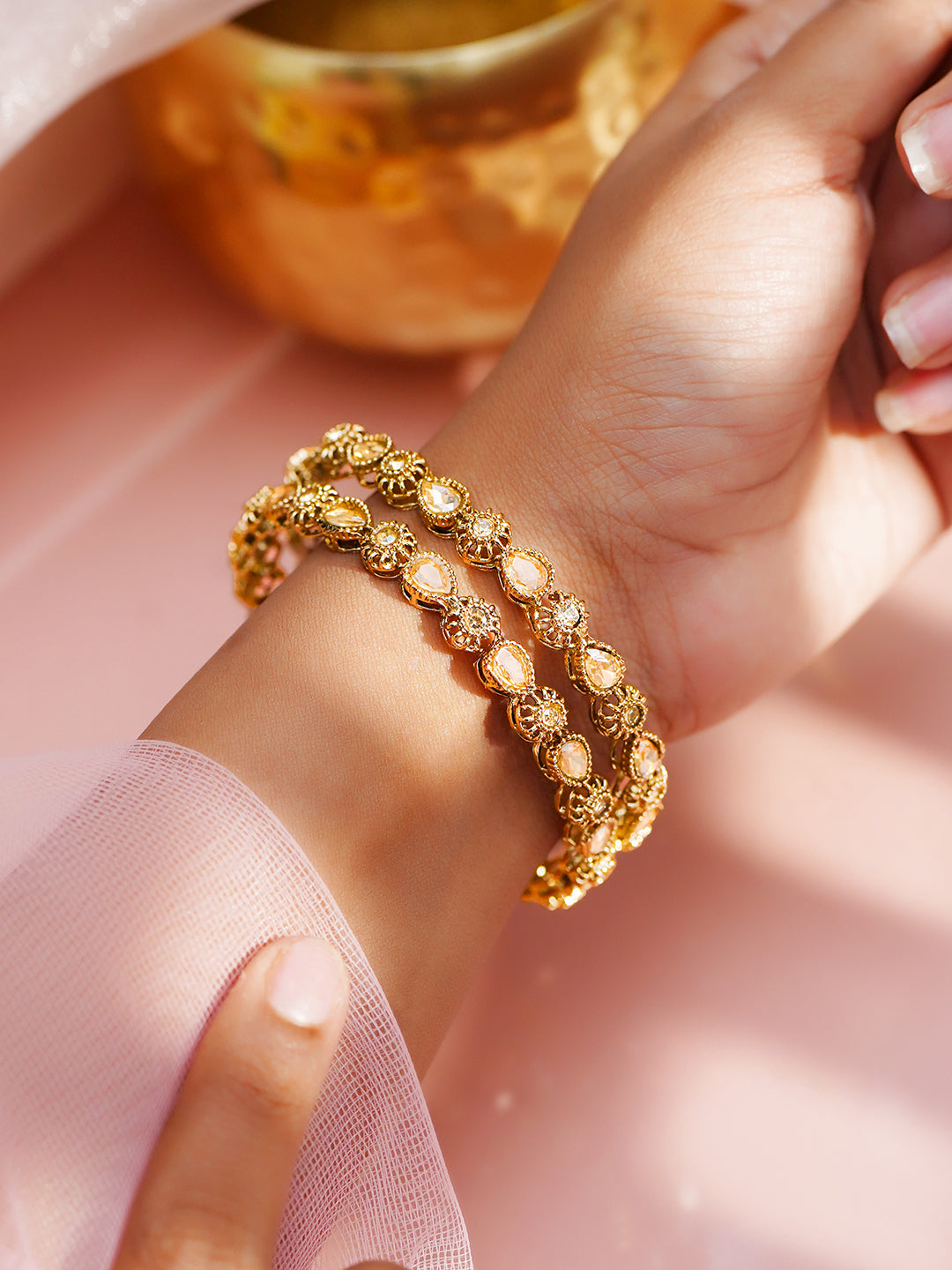 Champagne Glow Traditional Crystal Bangles 2.4 - Small