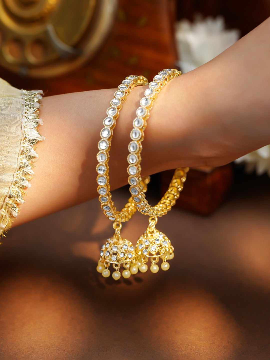 Festive Jhumki Pearl Kundan Bangle Pair 2.4 - Small