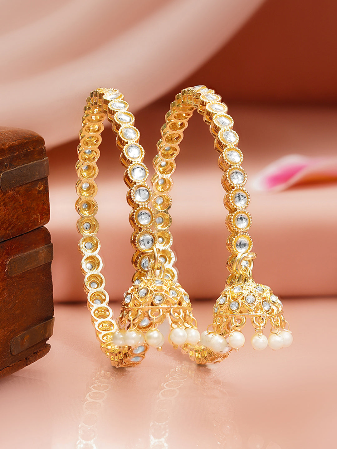 Festive Jhumki Pearl Kundan Bangle Pair 2.8 - Large