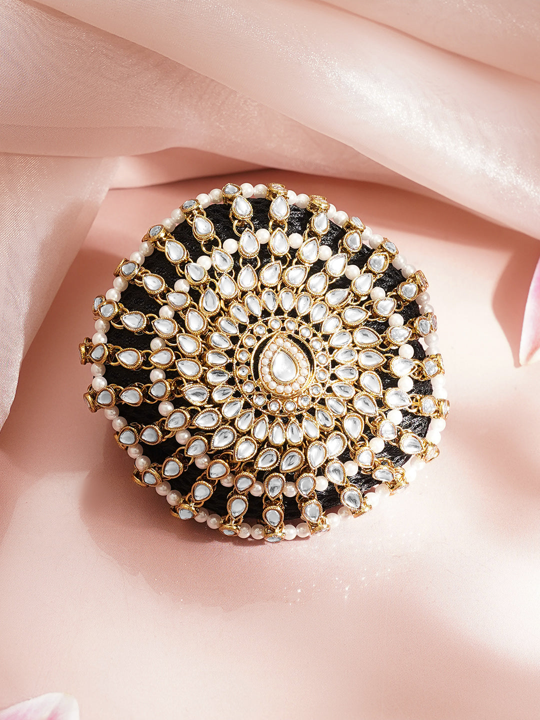 【Rubans】 Gold-Plated White Kundan Hair Bun Cover｜ゴールドメッキ ホワイトクンダン ヘアバンカバー（お団子飾り）