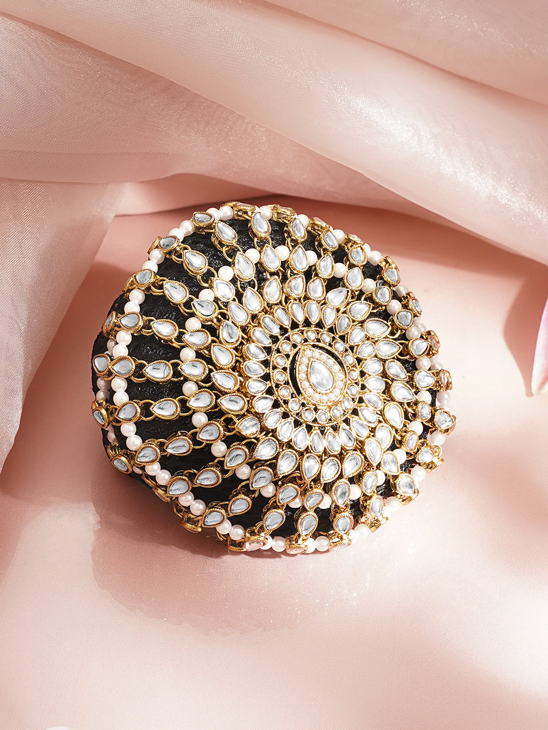 【Rubans】 Gold-Plated White Kundan Hair Bun Cover｜ゴールドメッキ ホワイトクンダン ヘアバンカバー（お団子飾り）