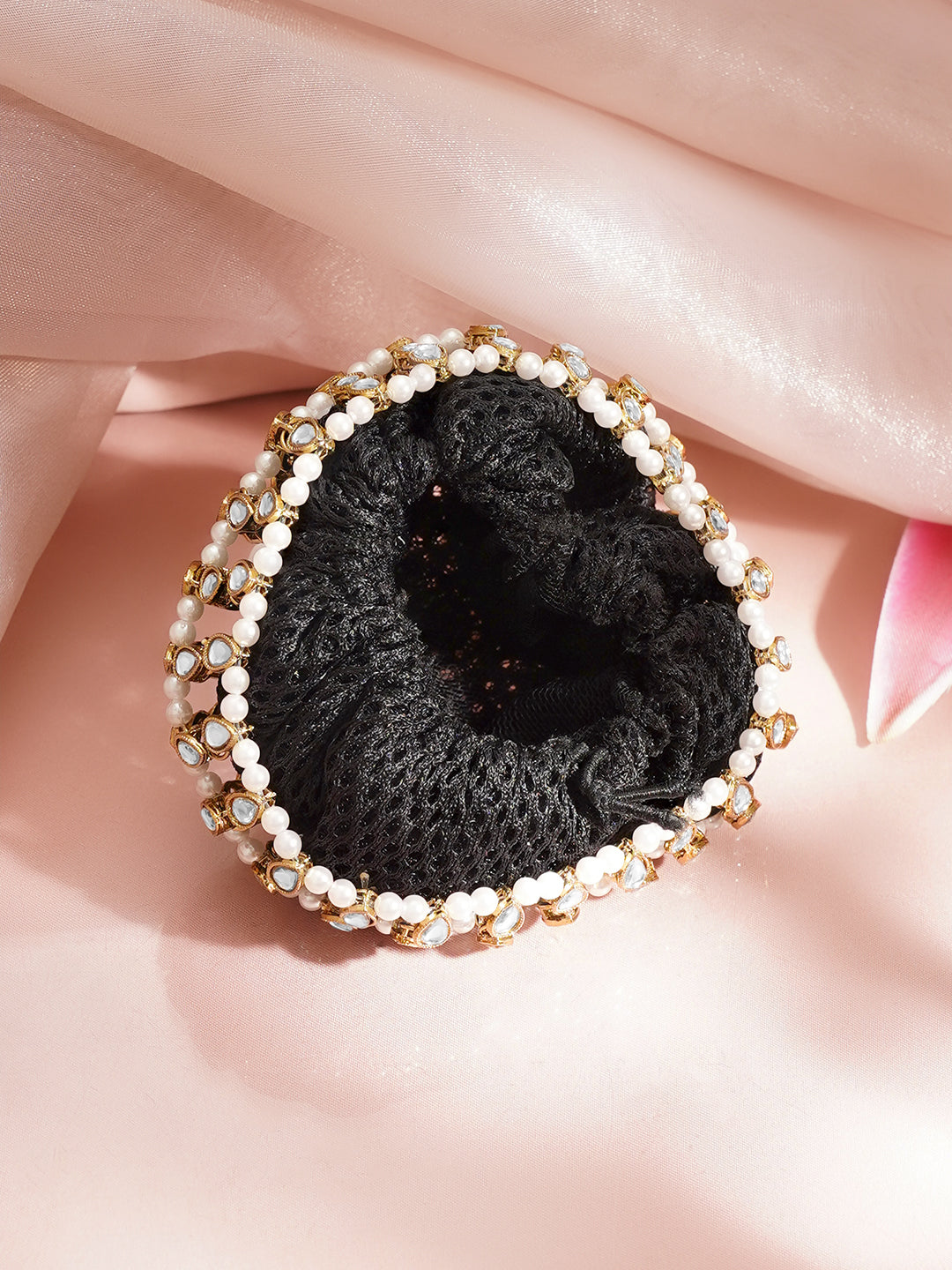 【Rubans】 Gold-Plated White Kundan Hair Bun Cover｜ゴールドメッキ ホワイトクンダン ヘアバンカバー（お団子飾り）