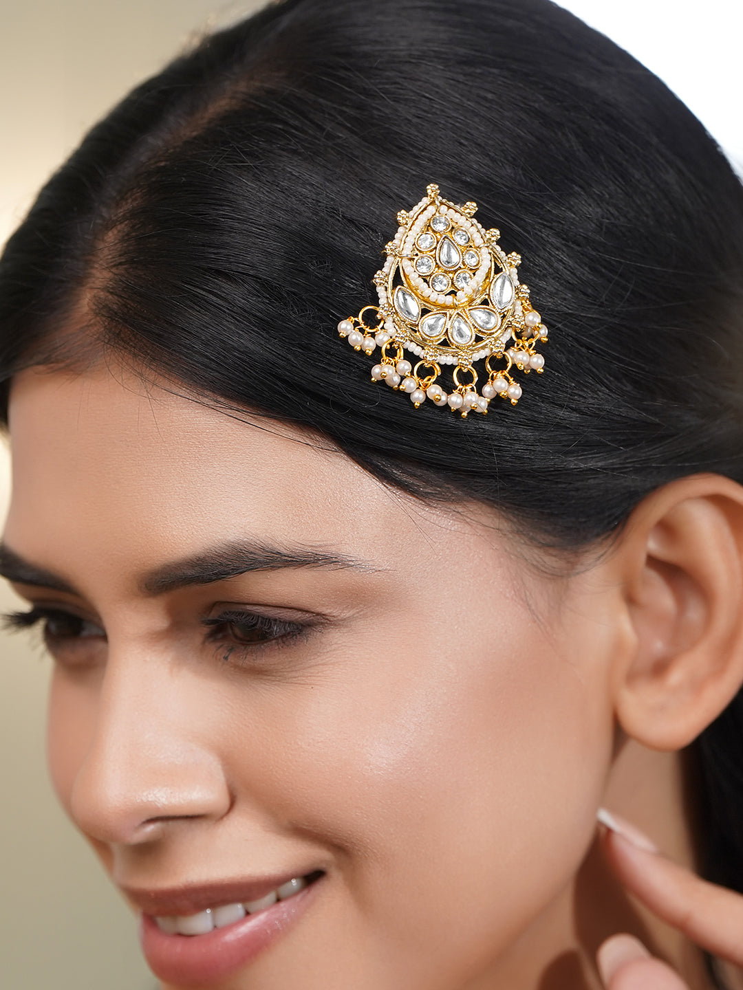 Royal Kundan Pearl Statement Hair Accessory フリーサイズ