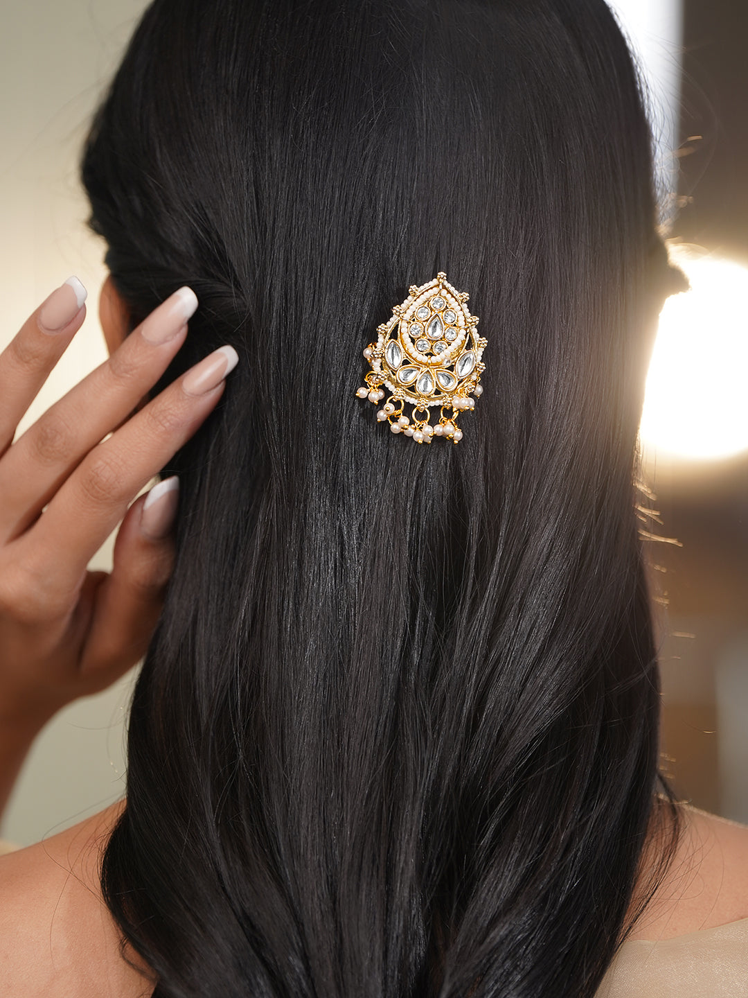 Royal Kundan Pearl Statement Hair Accessory フリーサイズ