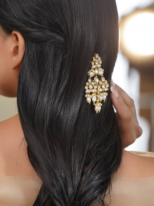 Rubans 18K Gold Plated Brass Kundan Pearl Beaded Hair Clip Accessory フリーサイズ