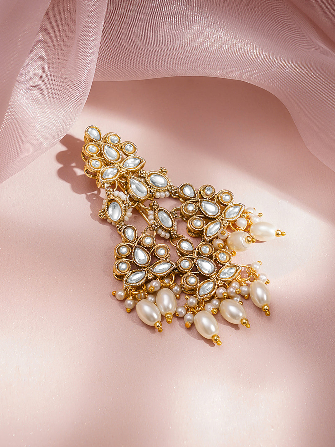 Rubans 18K Gold Plated Brass Kundan Pearl Beaded Hair Clip Accessory フリーサイズ