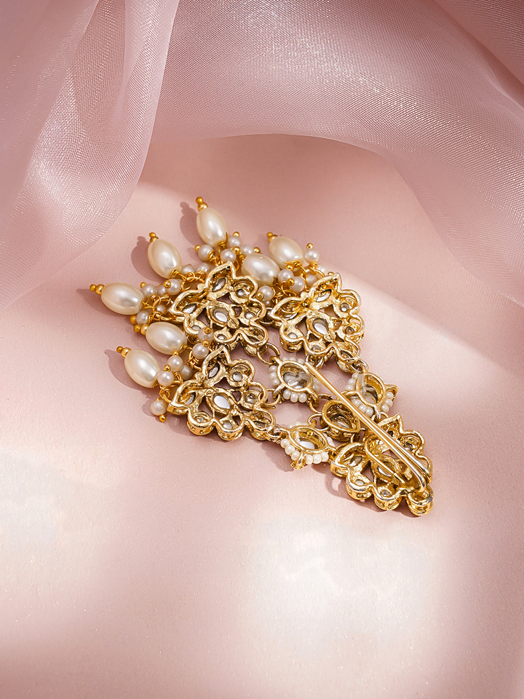 Rubans 18K Gold Plated Brass Kundan Pearl Beaded Hair Clip Accessory フリーサイズ