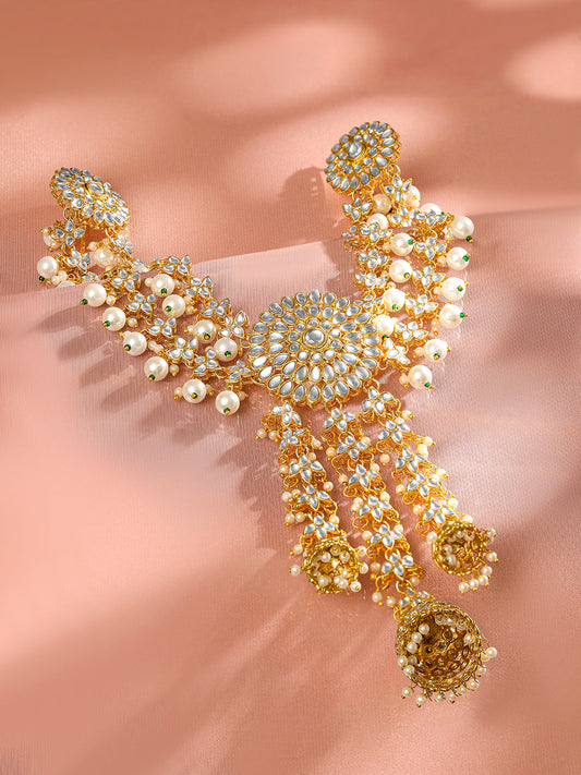 Luminous Kundan Hair Brooch Gold