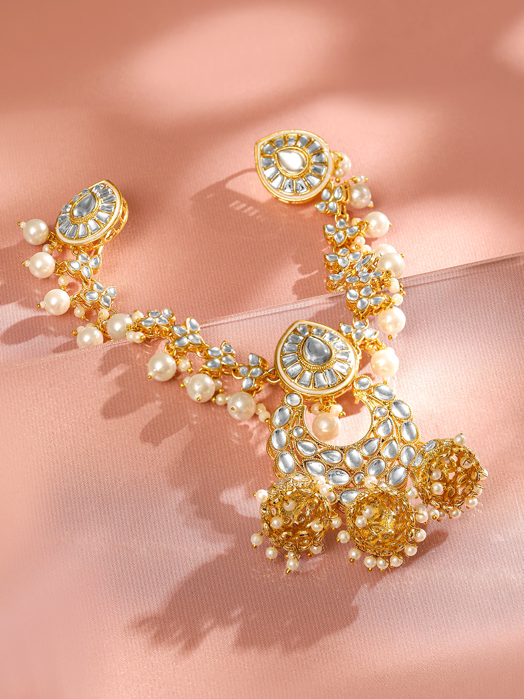 Pearl Meets Kundan Hair Brooch Gold