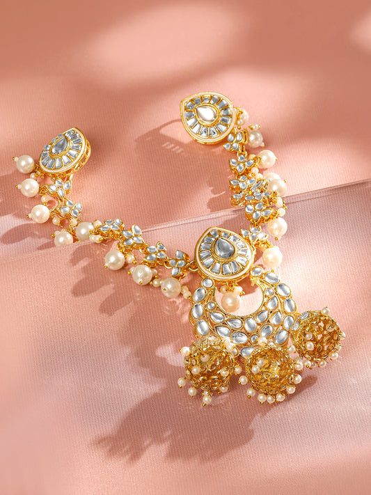 Pearl Meets Kundan Hair Brooch Gold