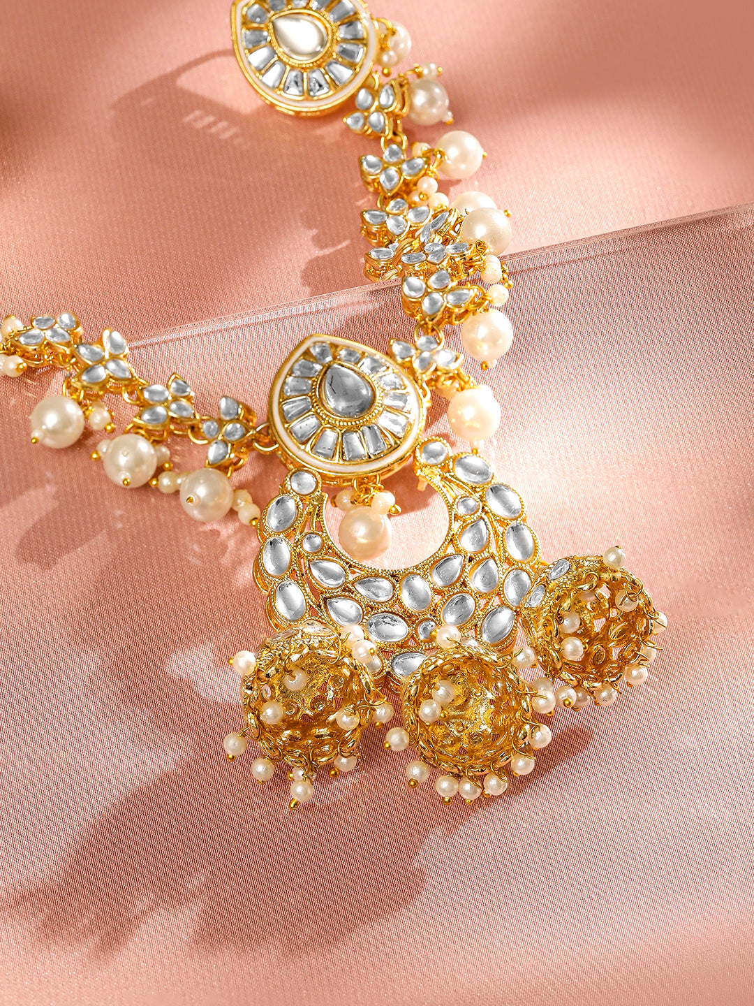Pearl Meets Kundan Hair Brooch Gold