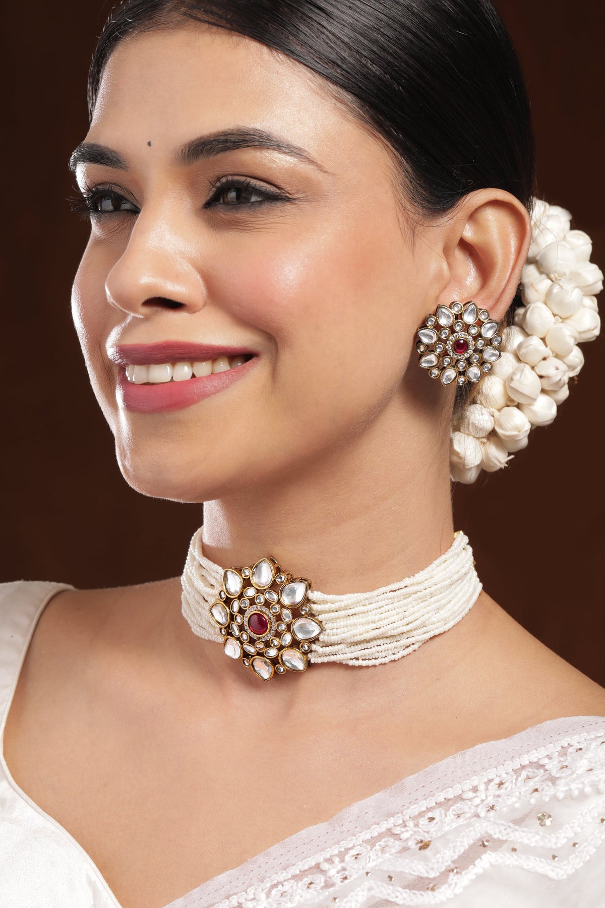 Refined Petal Kundan & Red Choker Set ruby