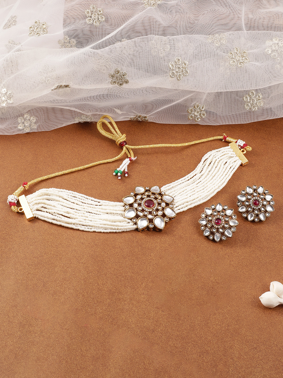 Refined Petal Kundan & Red Choker Set ruby