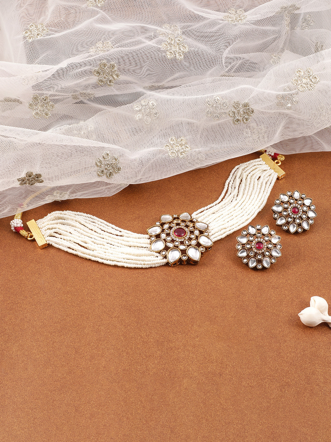 Refined Petal Kundan & Red Choker Set ruby
