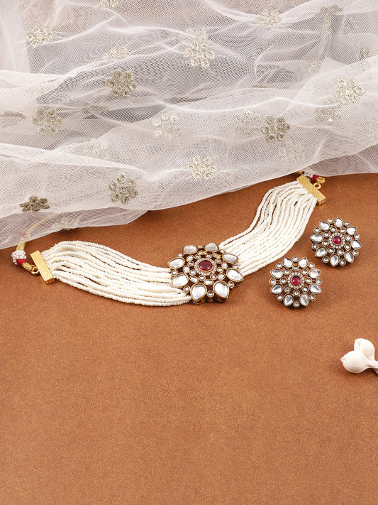 Refined Petal Kundan & Red Choker Set ruby