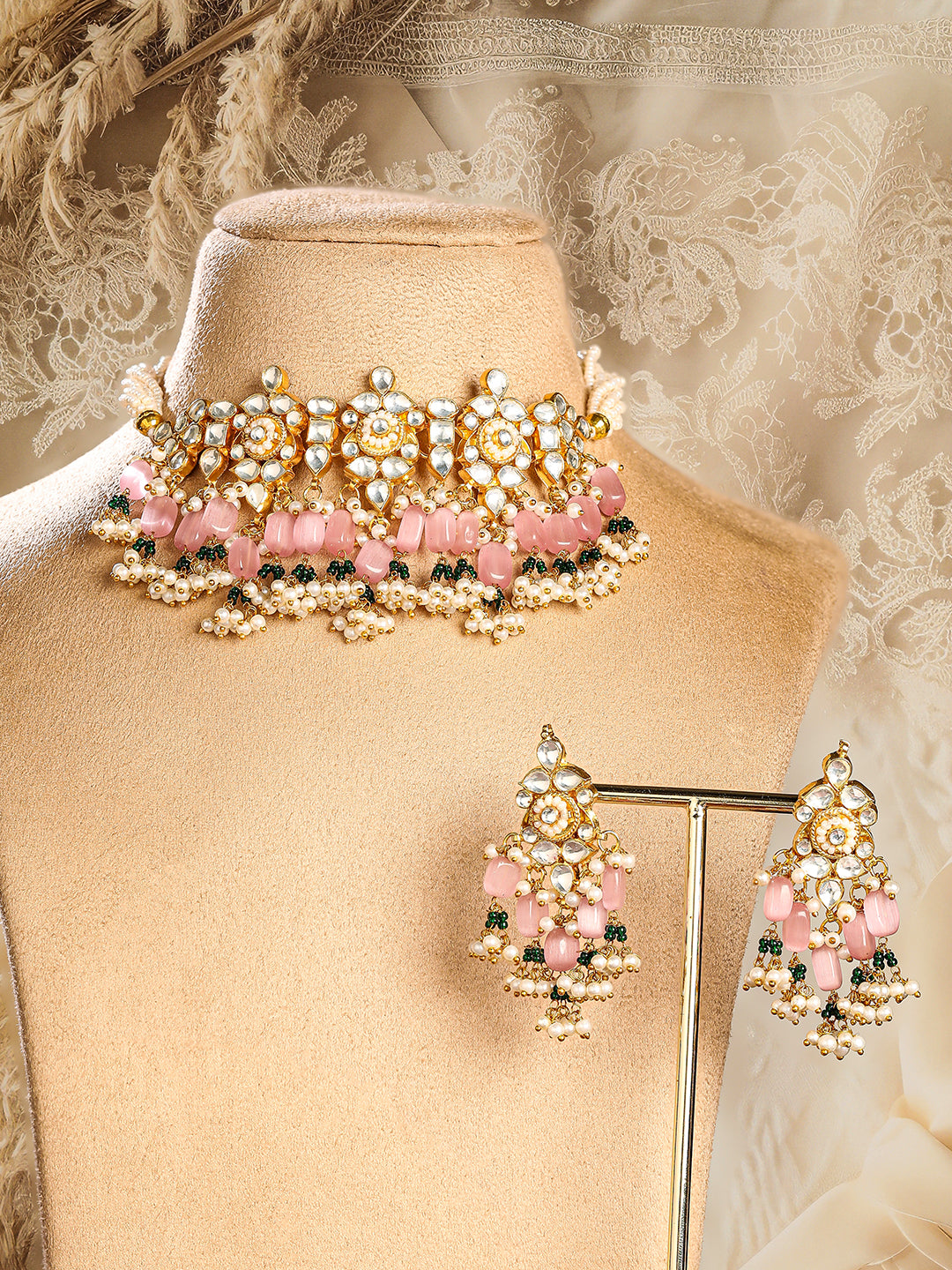 Lustrous Light Pink Necklace Set フリーサイズ