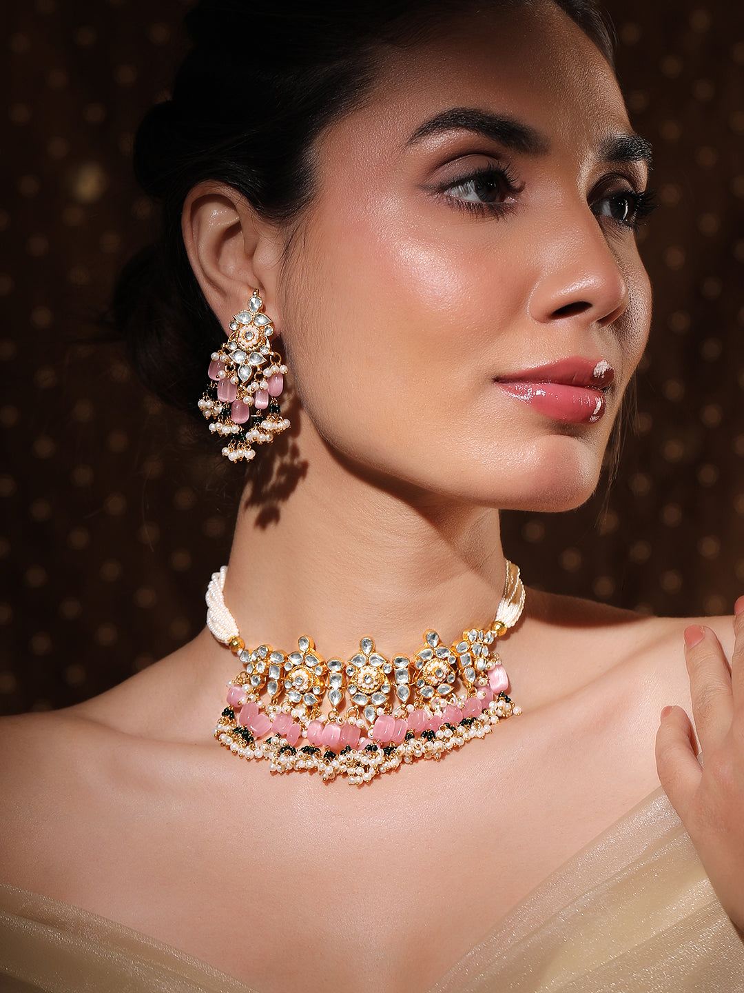 Lustrous Light Pink Necklace Set フリーサイズ