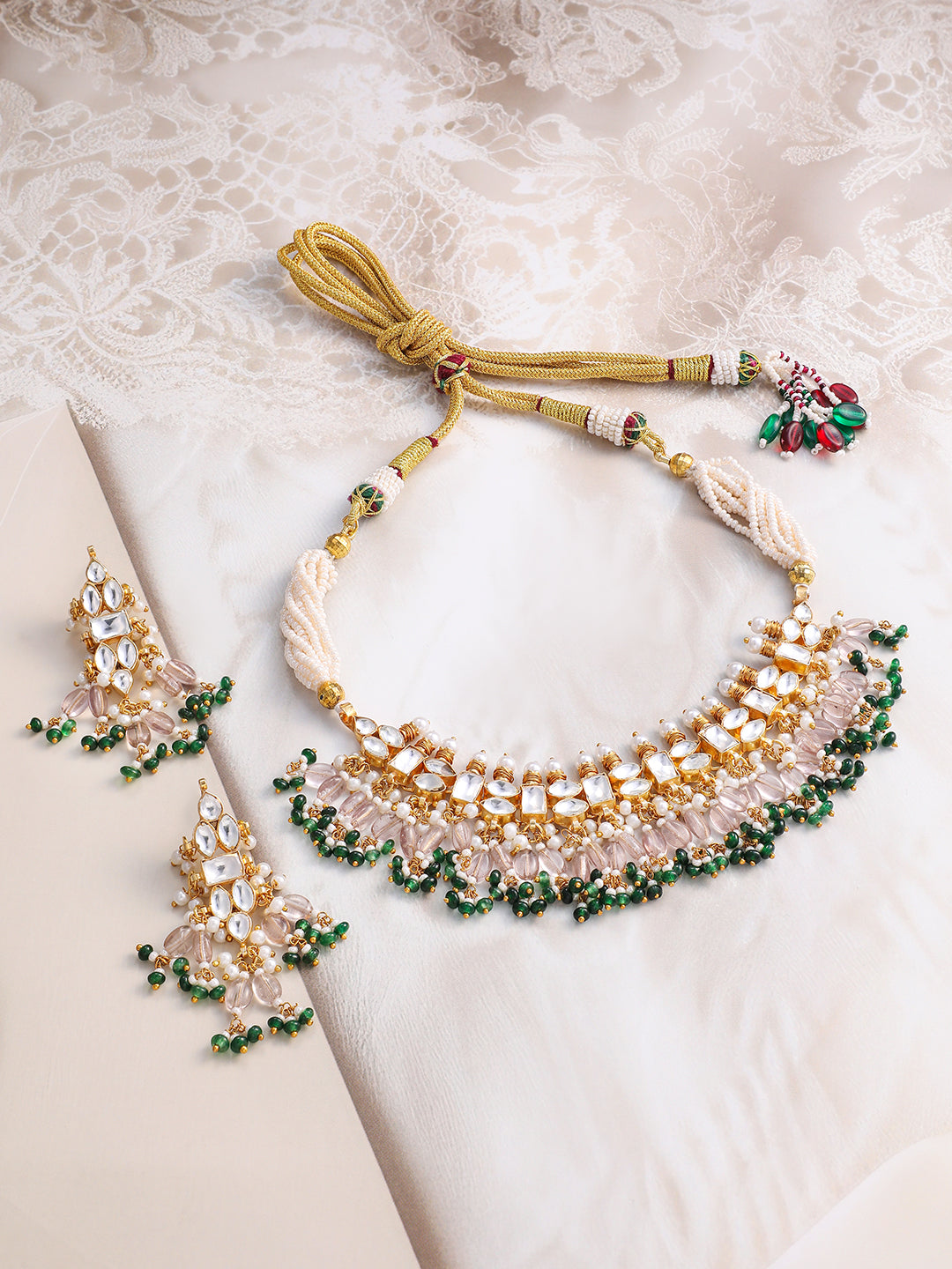 Luxe Green Beads Necklace Set フリーサイズ