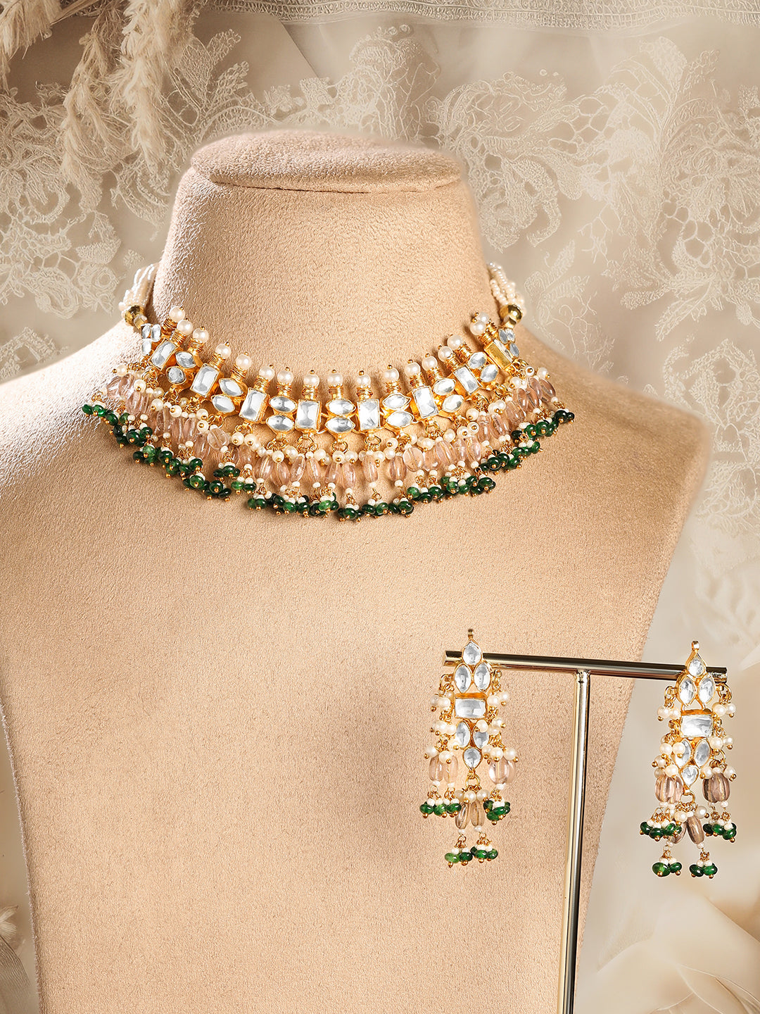 Luxe Green Beads Necklace Set フリーサイズ