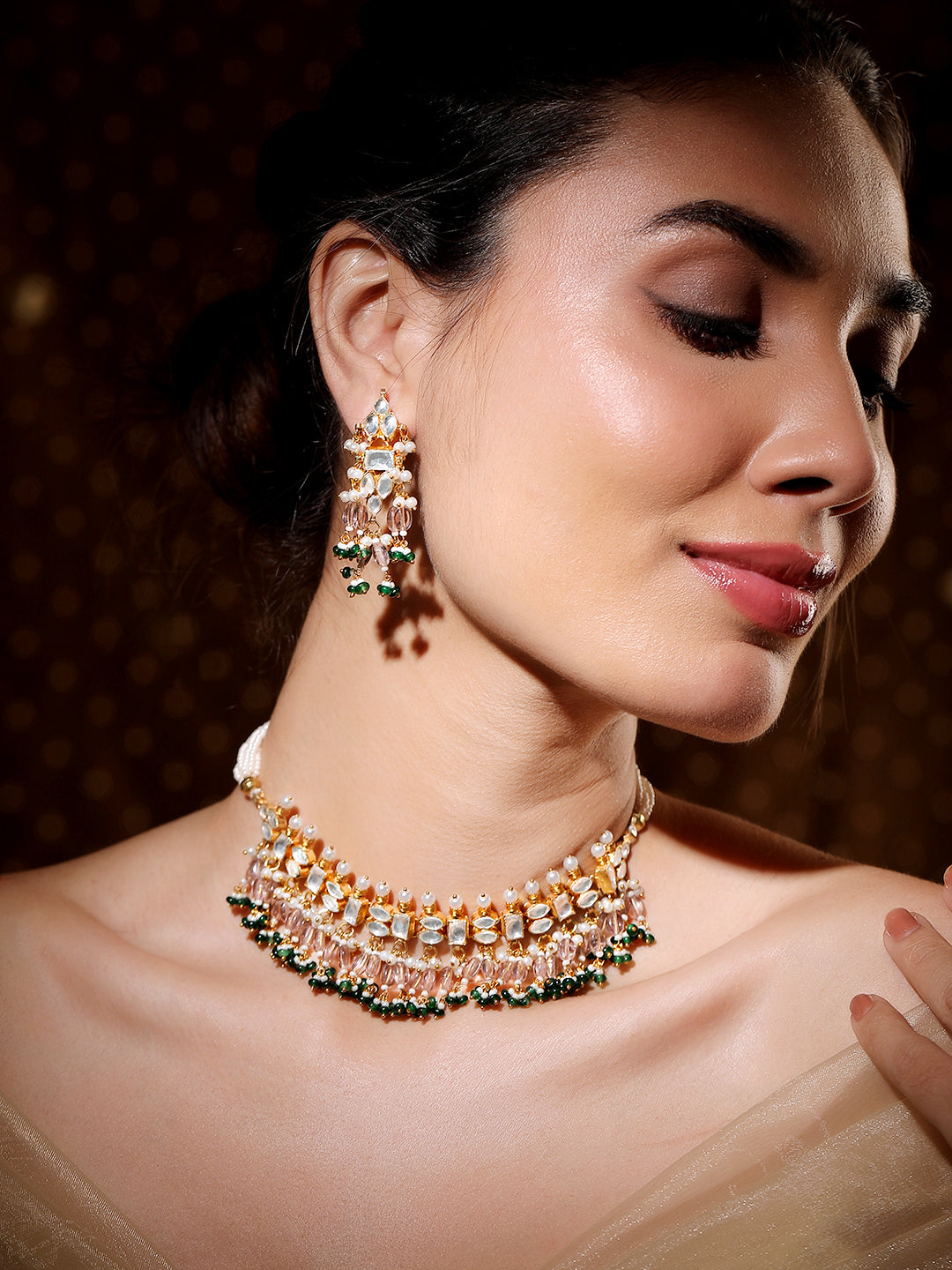Luxe Green Beads Necklace Set フリーサイズ