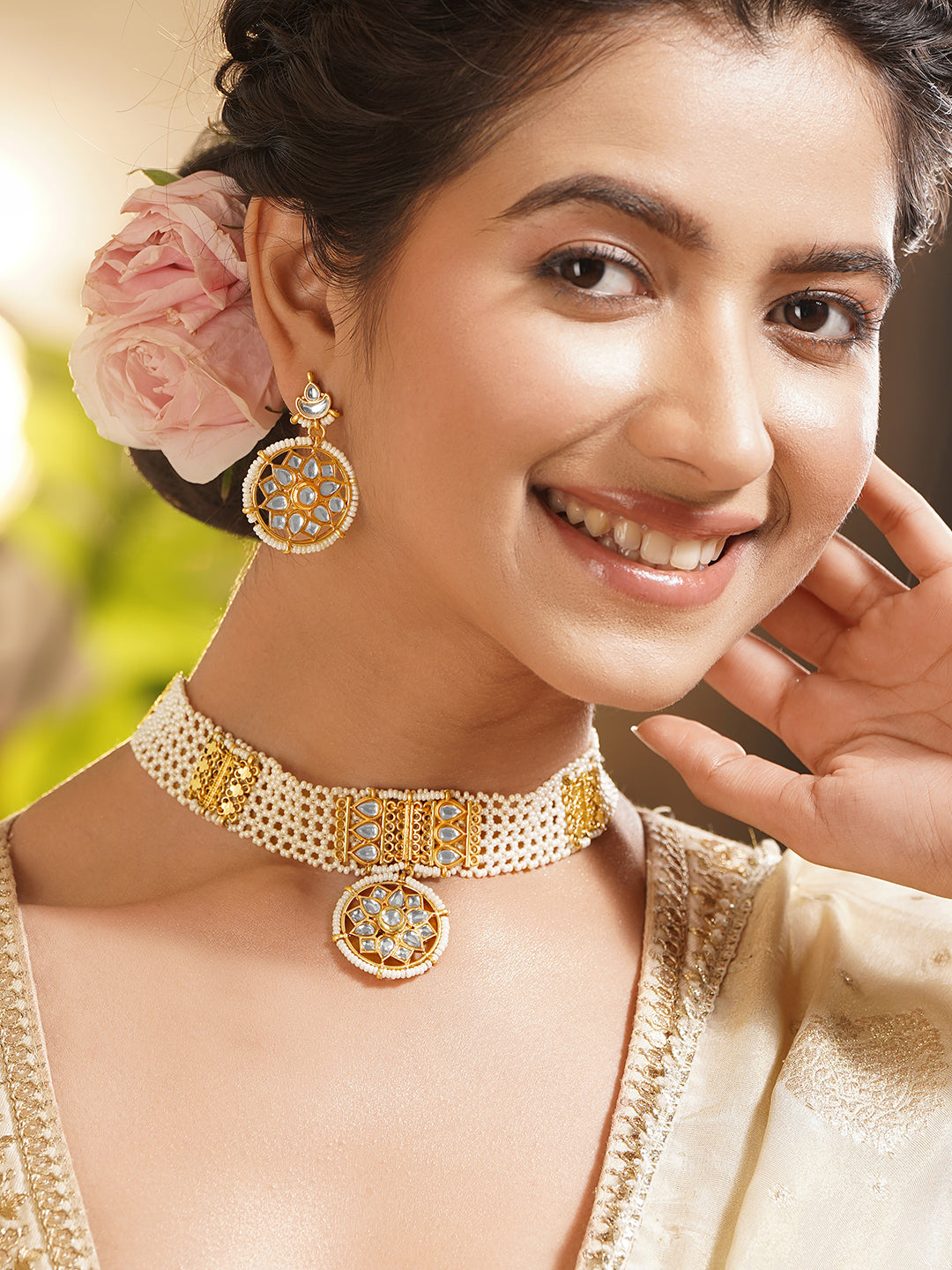 Traditional Kundan Pearl Statement Choker Set フリーサイズ