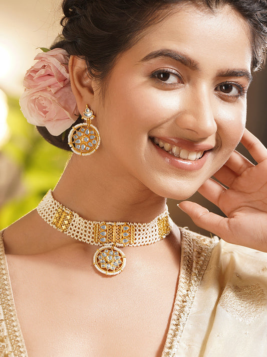 Traditional Kundan Pearl Statement Choker Set フリーサイズ