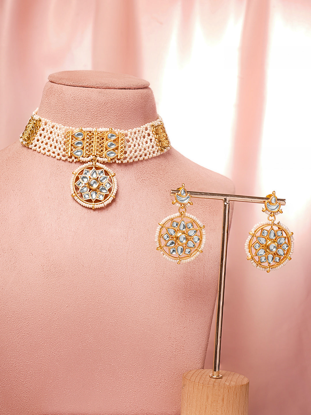 Traditional Kundan Pearl Statement Choker Set フリーサイズ