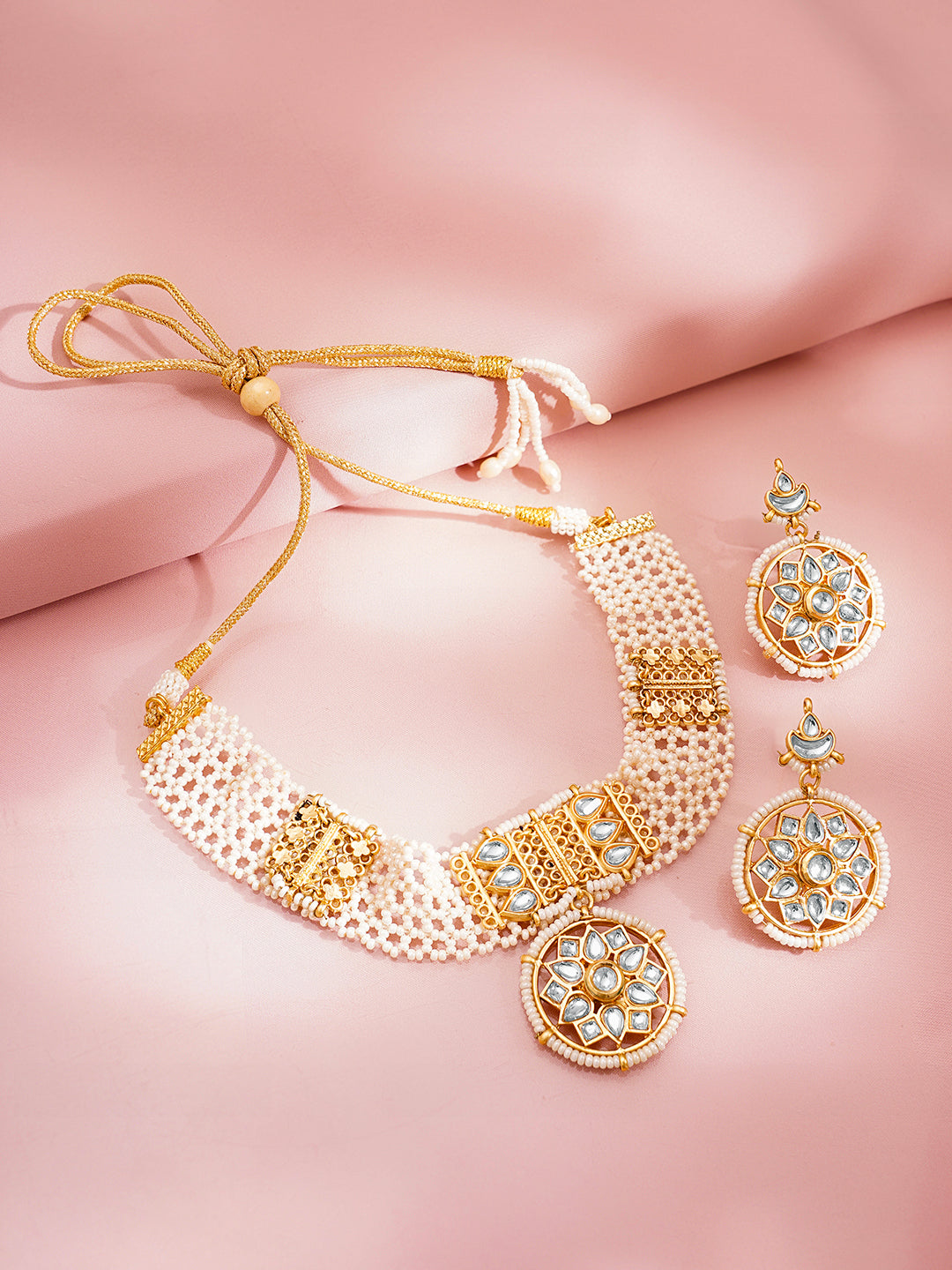 Traditional Kundan Pearl Statement Choker Set フリーサイズ