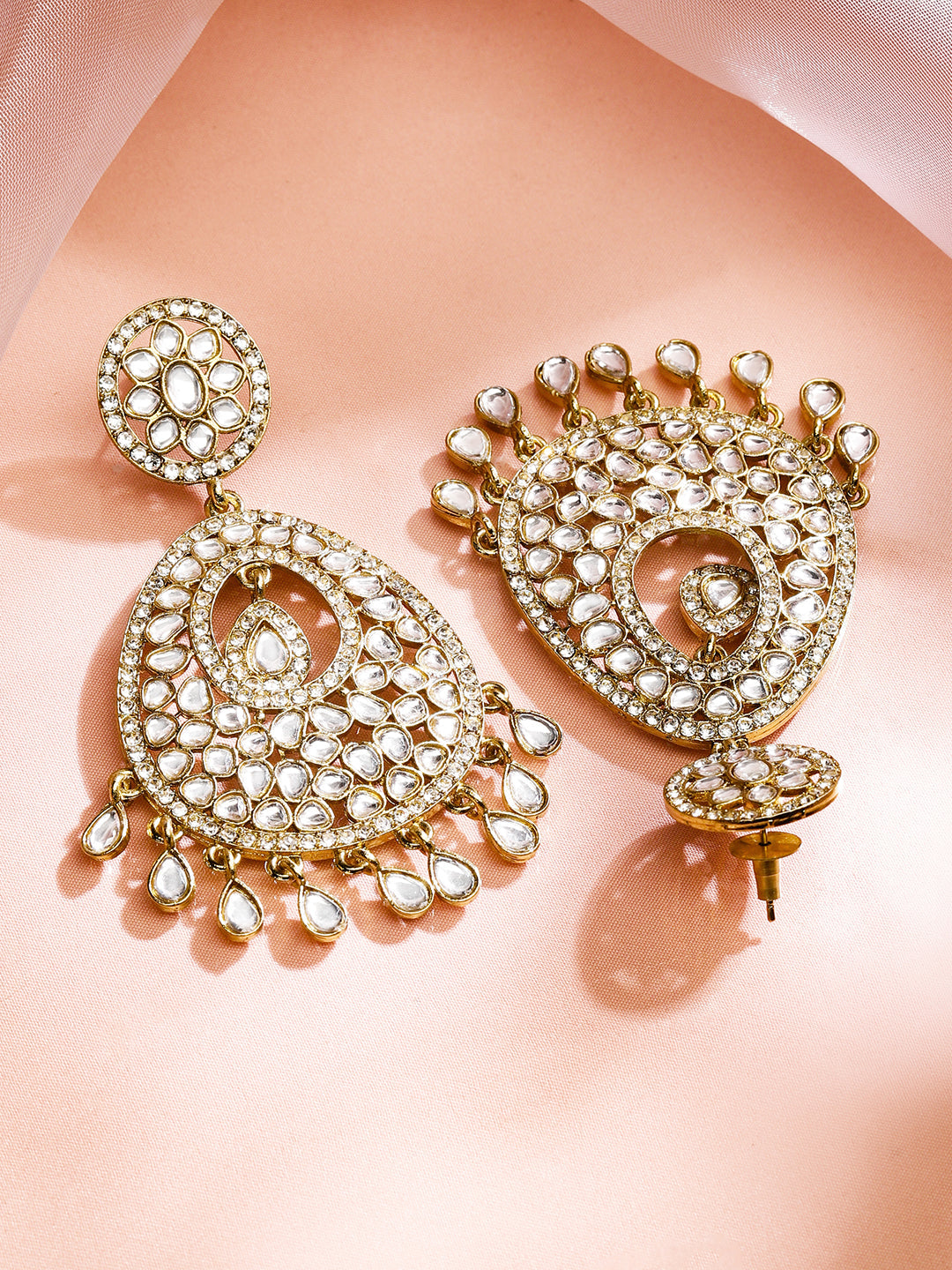 Rubans 22K Gold-Plated Kundan Studded Handcrafted Chandelier Earrings with Kundan Droplets Gold