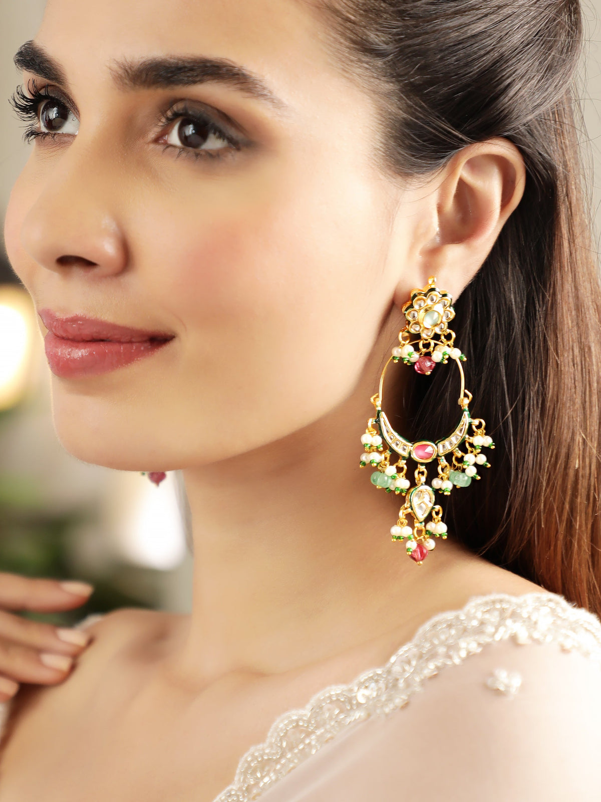 Stunning Multicolour Kundan Chandbali フリーサイズ