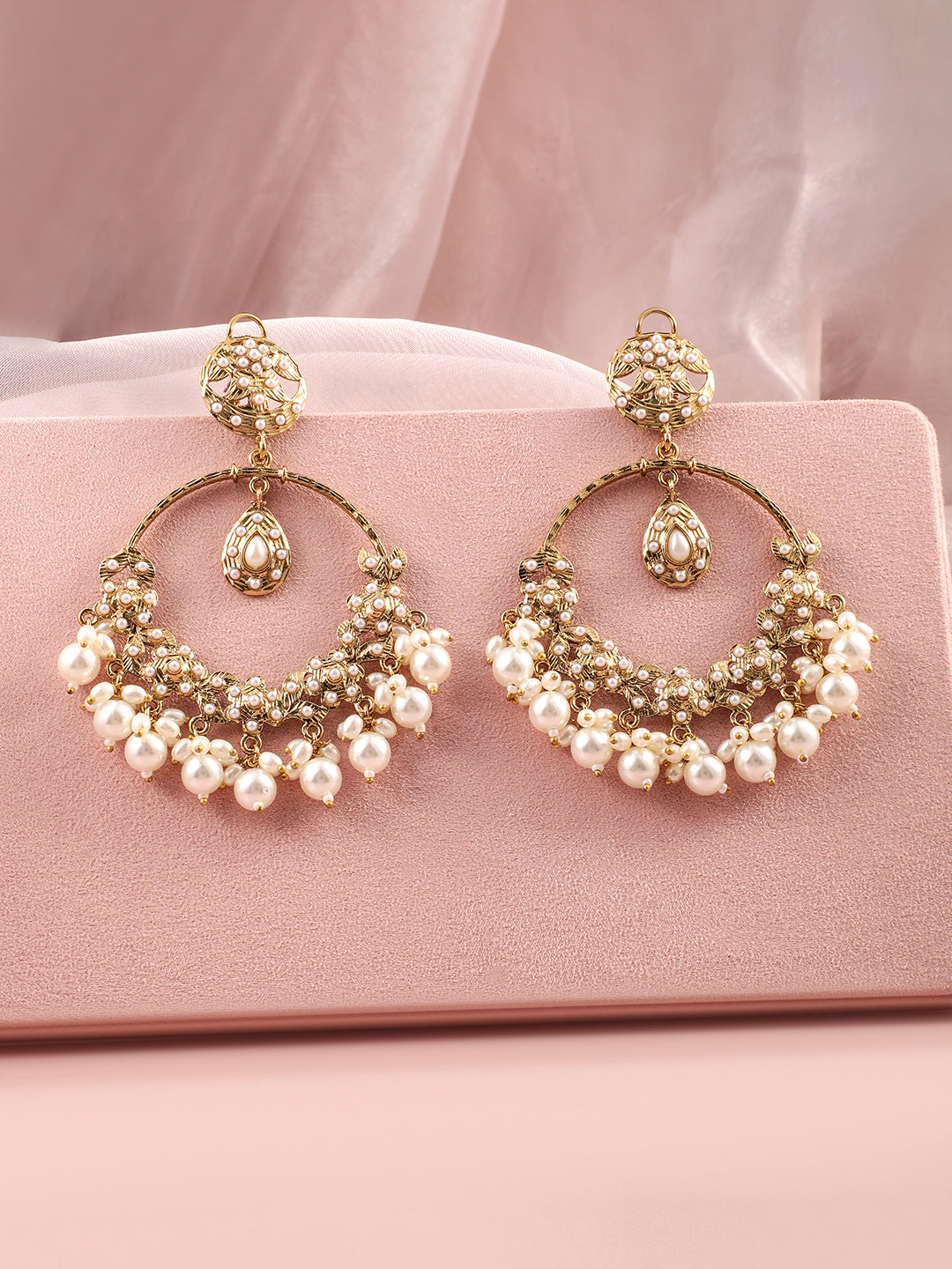 Royal Ivory Pearls Chandbali Gold