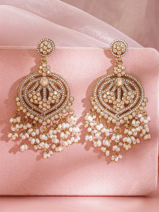 Champagne Bliss American Diamond Zirconia Pearl Danglers Gold