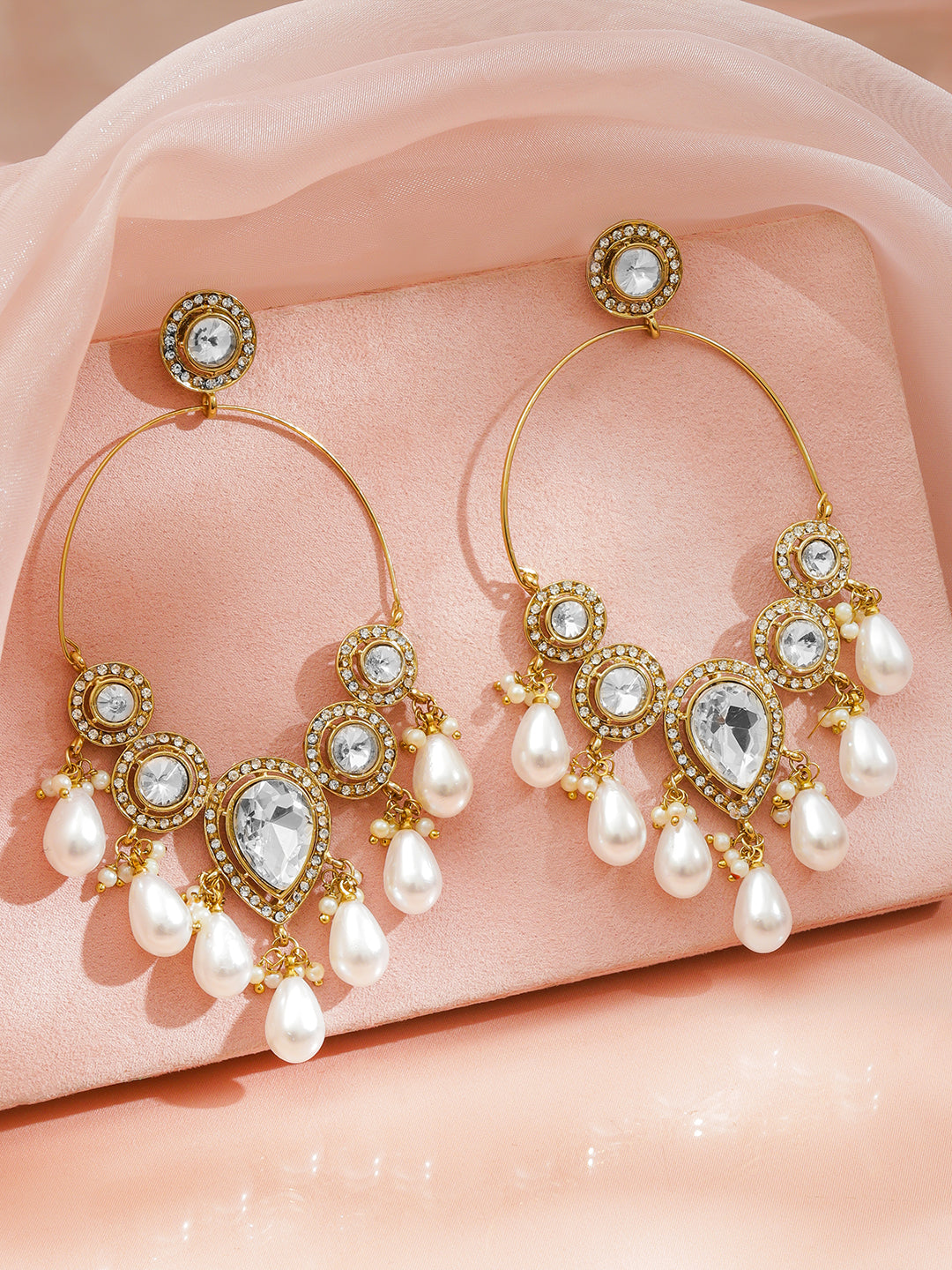 Stylish Ivory Kundan Pearls Chandbali フリーサイズ