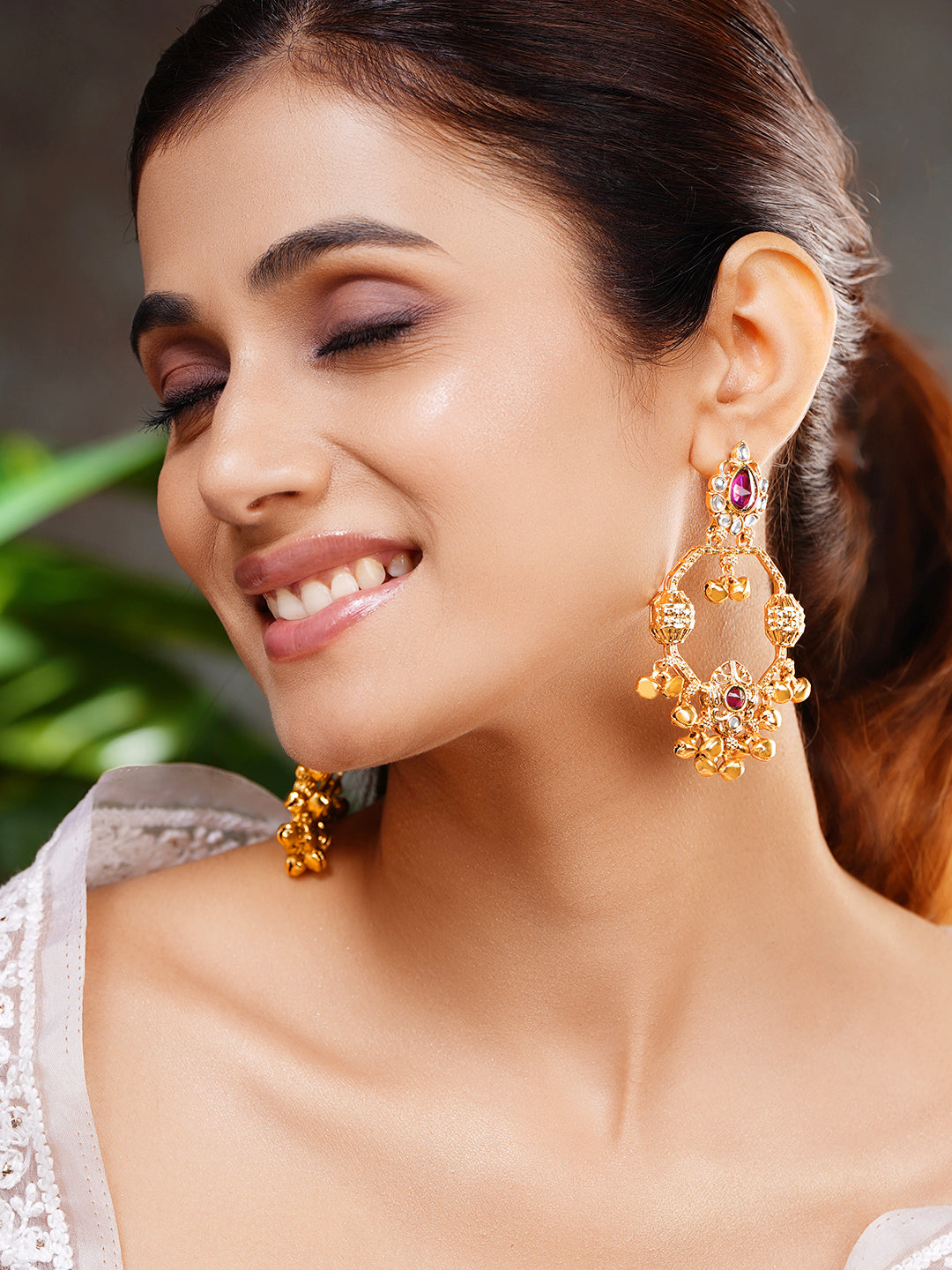 Ruby Kundan Celebration Chandelier Earrings Length - L:8