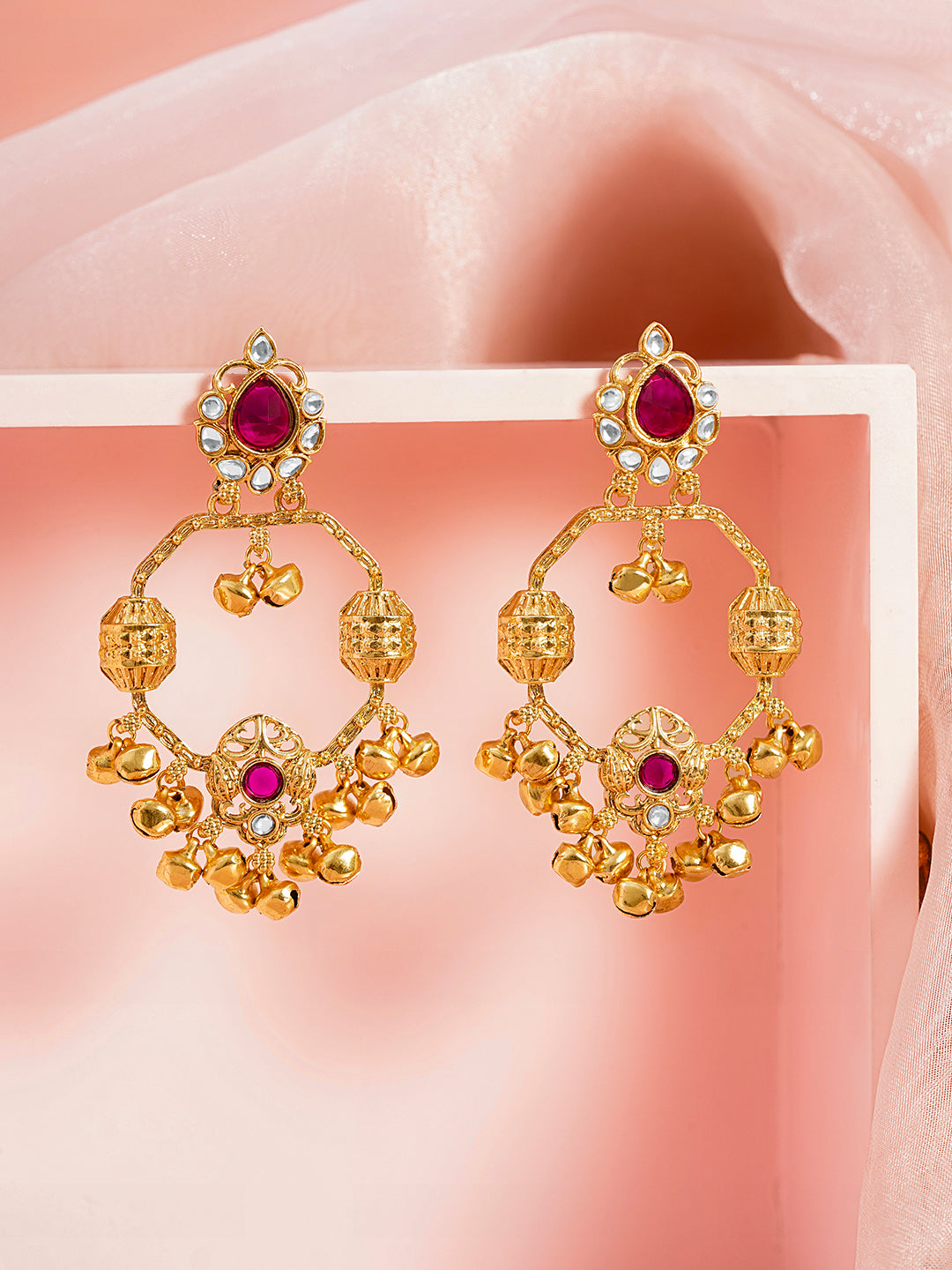 Ruby Kundan Celebration Chandelier Earrings Length - L:8