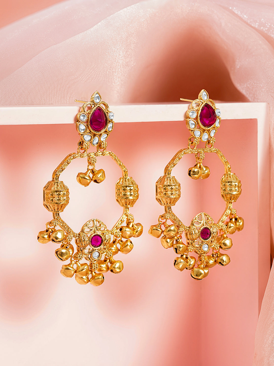 Ruby Kundan Celebration Chandelier Earrings Length - L:8