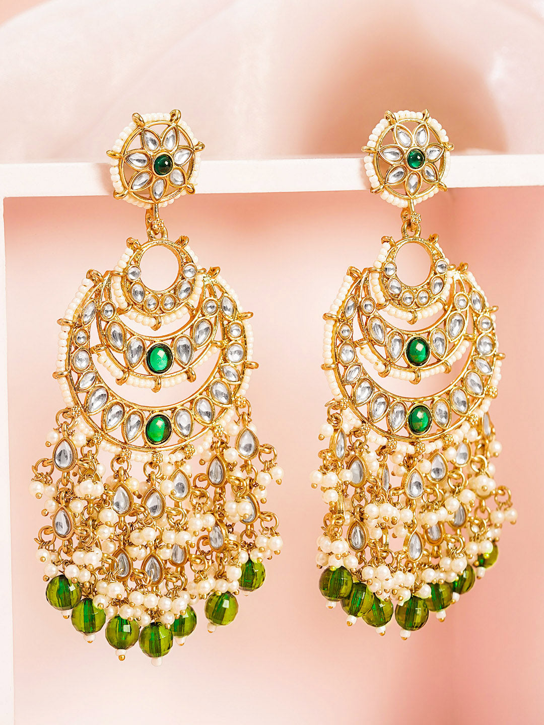 Celebration Ready Kundan Chandelier Earrings Length -12 cm