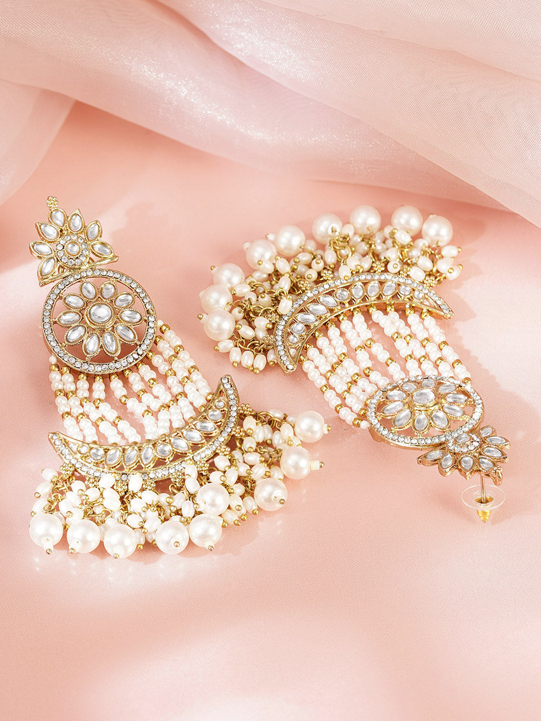 Moonlit Pearl Chandbali Glow Earrings Length - 11 cm